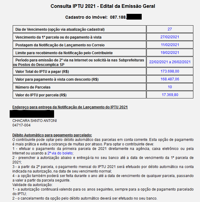 Valor do IPTU