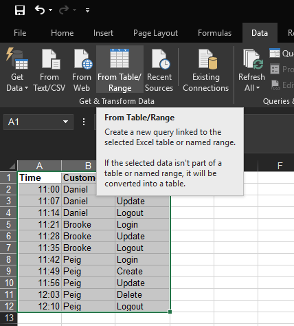 Power Query data selection