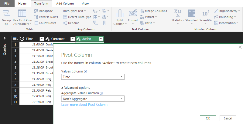 Select the source for the new column values