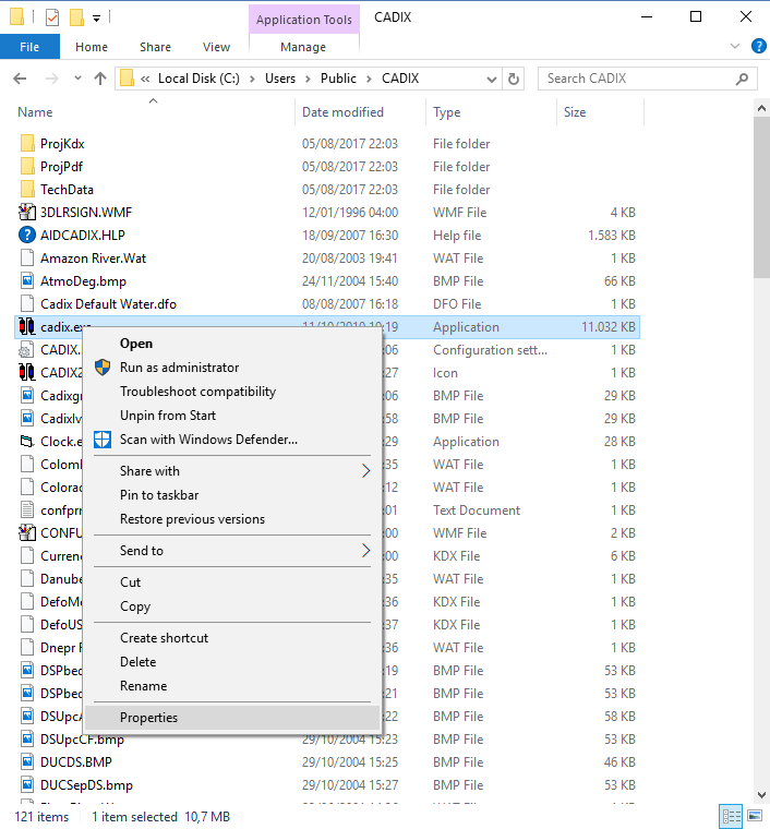 CADIX.exe properties