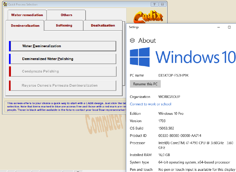 CADIX running on Windows 10 64-bit