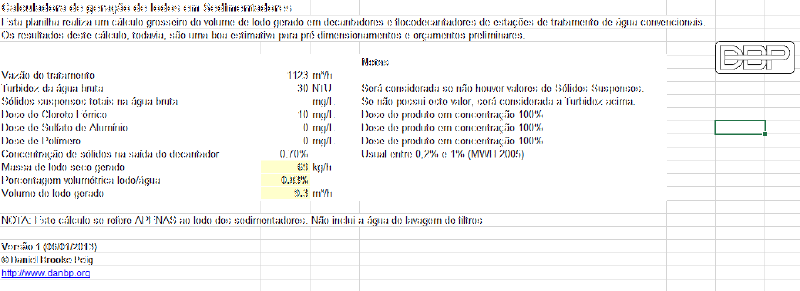 Planilha para cálculo do volume de lodo