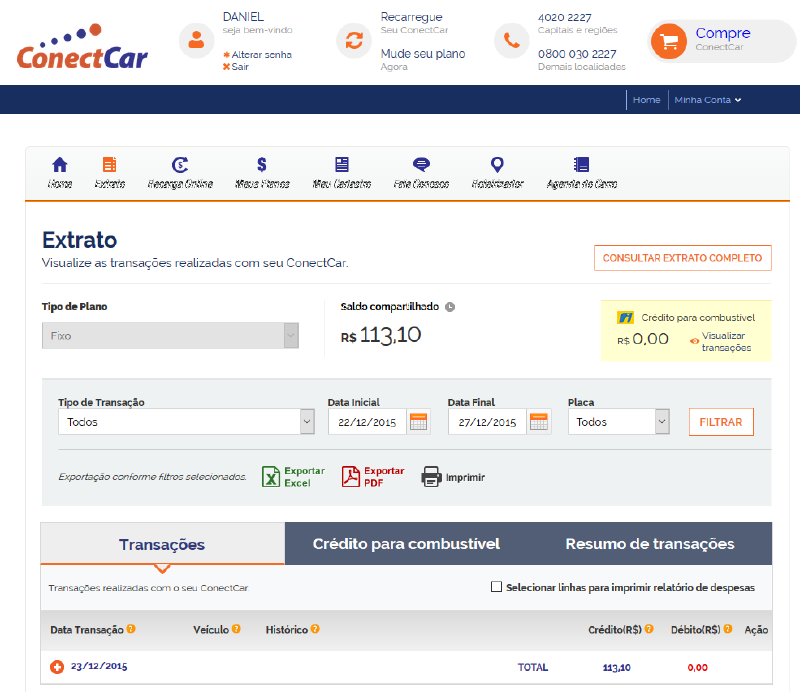 Conectcar - Extrato de uso