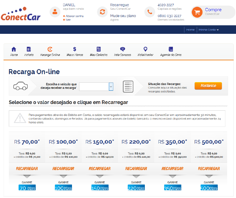 Conectar - Opções de recarga