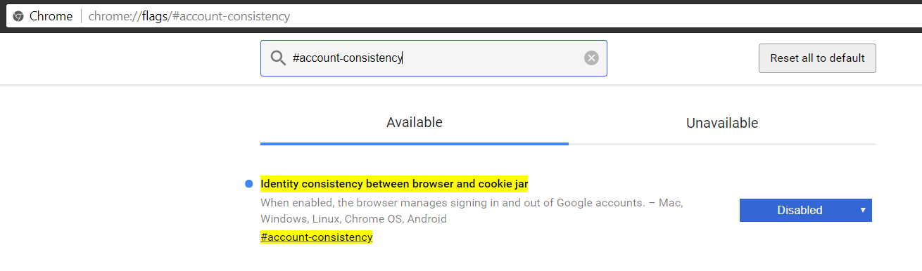 Chrome Account Consistency Setting