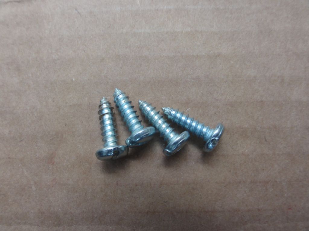 Metal sheet screws 3mm x 10mm. It's not necessary to use more than two screws per speaker.