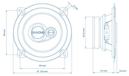 Dimensions of the installed speaker. The holes that fitted the car were the inner ones, located about 10mm from external holes.