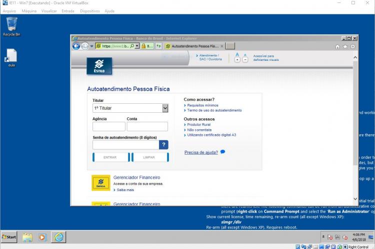 Máquina Virtual para Acesso ao Bankline