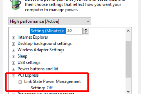 Disable PCI Express Link State Power Management